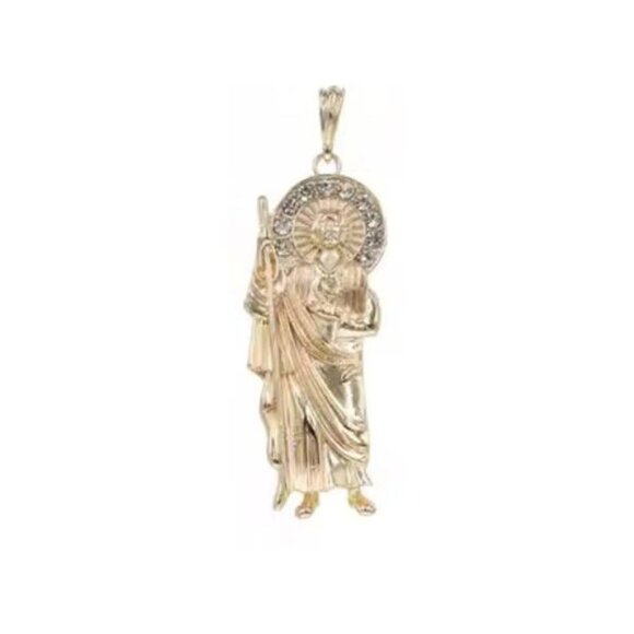 St Jude Thaddeus Pendant Necklace 14K Gold Plated Religious Figaro 20x4mm - Picture 3 of 4